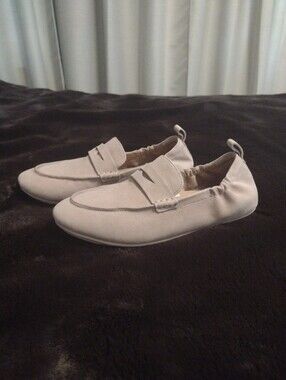 Fitflop Allegro Loafer Womens 8 Suede Slip On Beige Elastic Ruched Sides Comfort